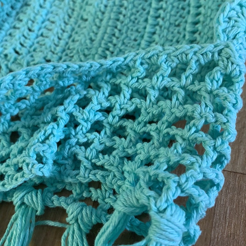 Mint Blue Fringe Hem Crochet Tie Top - Picture 10 of 13
